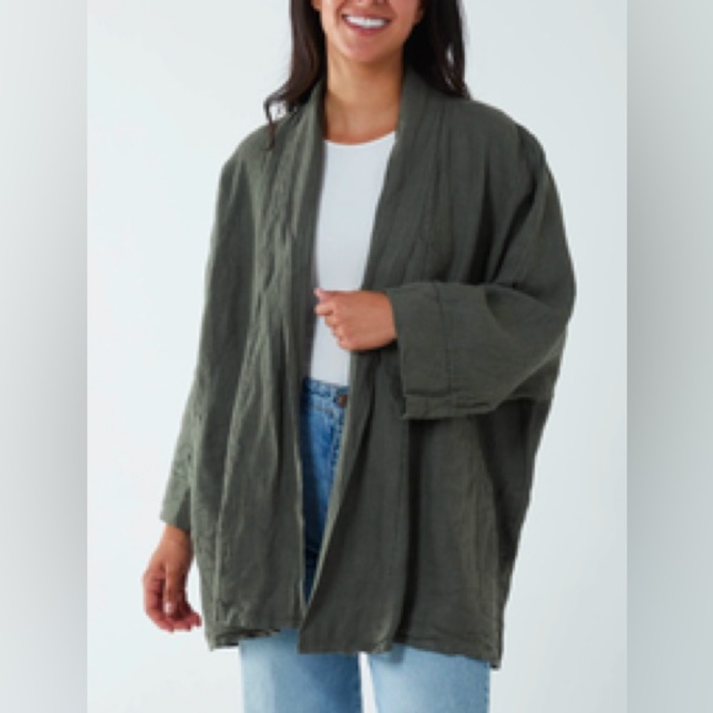 bryn Walker Olive Green Lightweight Open Blazer Jacket